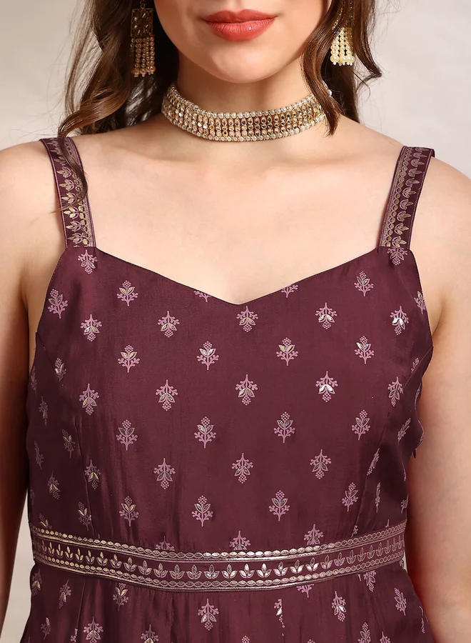 globus  Women Maroon Gold Foil Print Ethnic Maxi Dress for Women | Best Price UAE