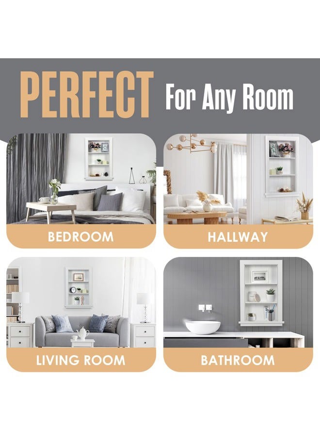 Houseables Recessed Medicine Cabinet, Wall Niche, In Shelves, Shelf Insert, 14"W x 24"H ID, 17"W x 27"H OD, 3 Tier, White, Wood, Shallow Drywall Cabinets, Between Studs Shelving, Open Bathroom Cubby | - Image 4