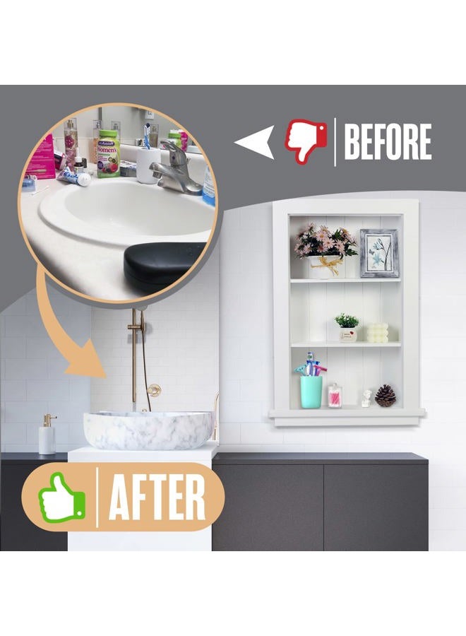 Houseables Recessed Medicine Cabinet, Wall Niche, In Shelves, Shelf Insert, 14"W x 24"H ID, 17"W x 27"H OD, 3 Tier, White, Wood, Shallow Drywall Cabinets, Between Studs Shelving, Open Bathroom Cubby | - Image 5