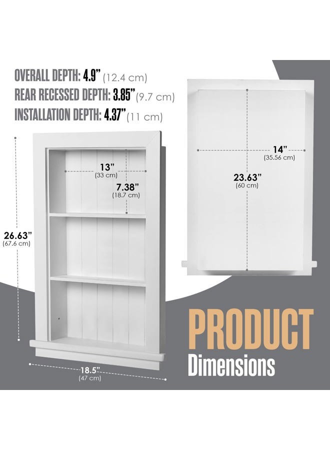 Houseables Recessed Medicine Cabinet, Wall Niche, In Shelves, Shelf Insert, 14"W x 24"H ID, 17"W x 27"H OD, 3 Tier, White, Wood, Shallow Drywall Cabinets, Between Studs Shelving, Open Bathroom Cubby | - Image 2