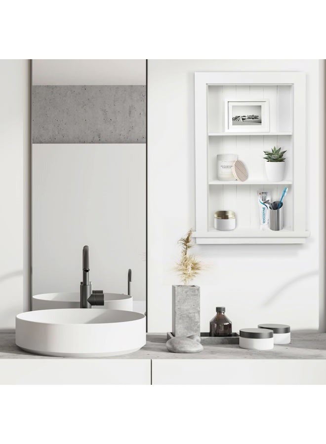Houseables Recessed Medicine Cabinet, Wall Niche, In Shelves, Shelf Insert, 14"W x 24"H ID, 17"W x 27"H OD, 3 Tier, White, Wood, Shallow Drywall Cabinets, Between Studs Shelving, Open Bathroom Cubby | - Image 3