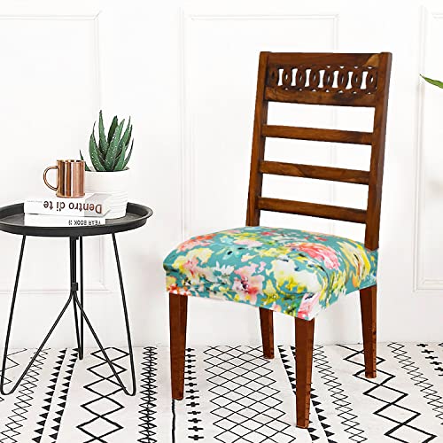 AMAZE ATTIRES Universal Size Dining Chair Seat Cover Set of 6 Seater pcs are Easily Washable Strechable and Comfortable for Dining Room Home Decor Slip Cover (Green Floral) - Image 1