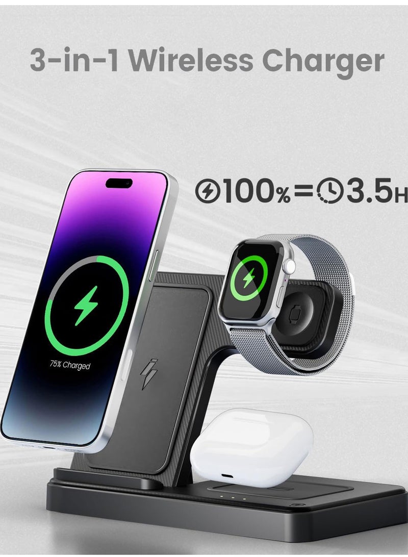 مورتيكو محطة شحن الشاحن اللاسلكي iPhone: 3 في 1 شاحن حاملات متعددة لـ Apple - iPhone 16e 16 15 14 Pro Max 13 12 11 - Watch 10 9 8 7 6 5 4 3 2 SE و Ultra Series - AirPods 4 3 2 Pro - Image 2