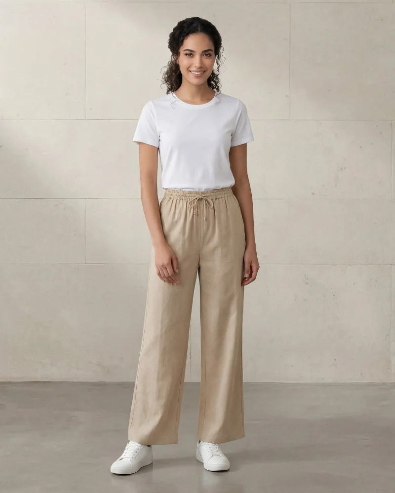 Redtag Women Beige Elasticated Waist Wide Leg Trouser