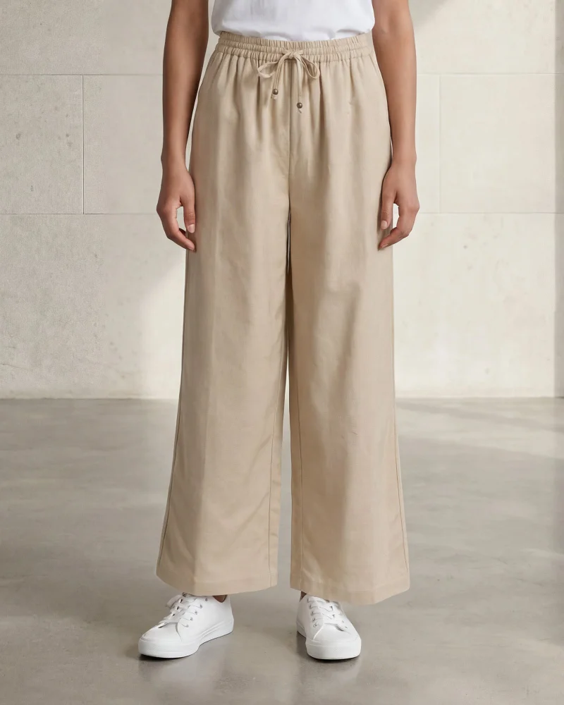 Redtag Women Beige Elasticated Waist Wide Leg Trouser