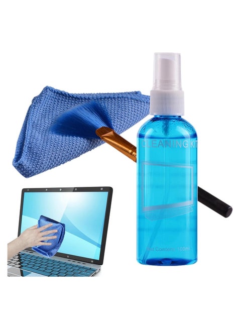 مجموعة تنظيف أجهزة الكمبيوتر المحمولة والشاشات - بخاخ منظف للشاشات، قطعة قماش من الألياف الدقيقة، فرشاة ناعمة لشاشات LCD وTFT وLED والبلازما وOLED - آمنة لأجهزة التلفزيون والكمبيوتر والأجهزة اللوحية والأجهزة الإلكترونية