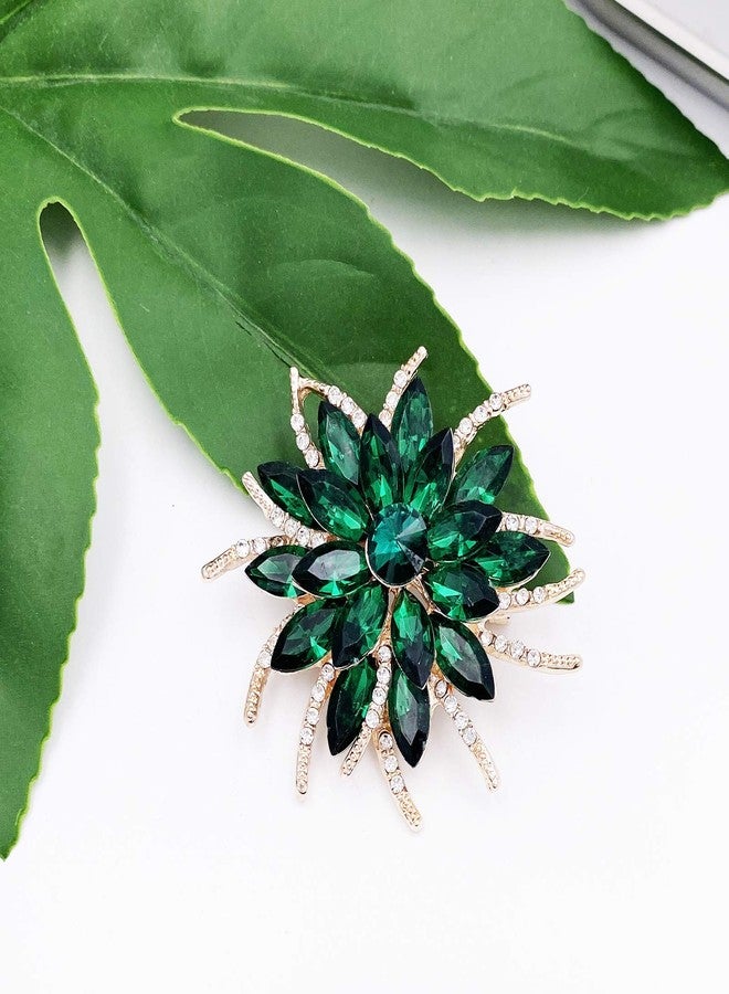 LAXPICOL Vintage Women's Green Austrian Crystal Elegant Flower Brooch Wreath Wedding Broach Pin - Image 2