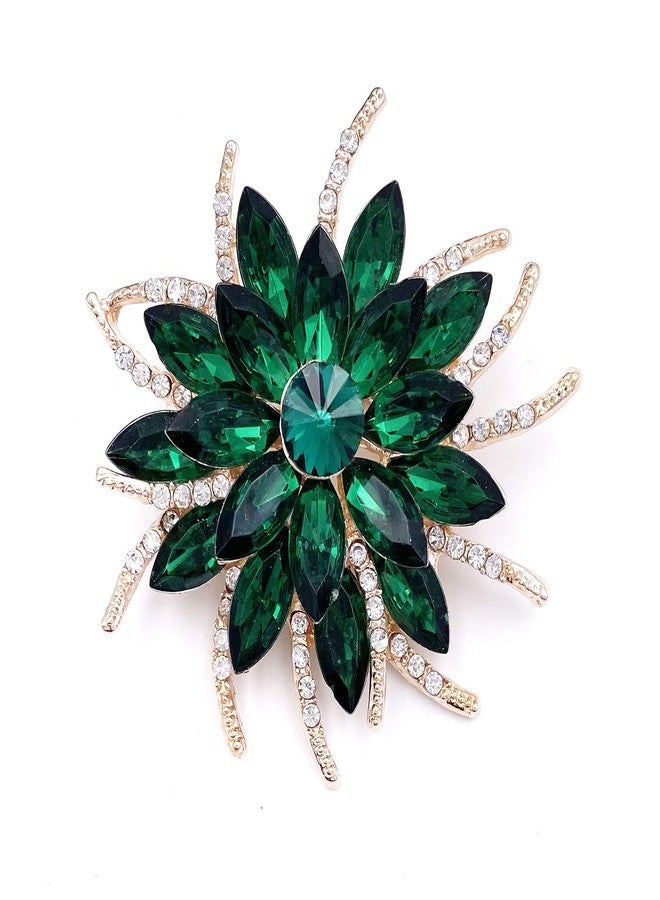 LAXPICOL Vintage Women's Green Austrian Crystal Elegant Flower Brooch Wreath Wedding Broach Pin - Image 1