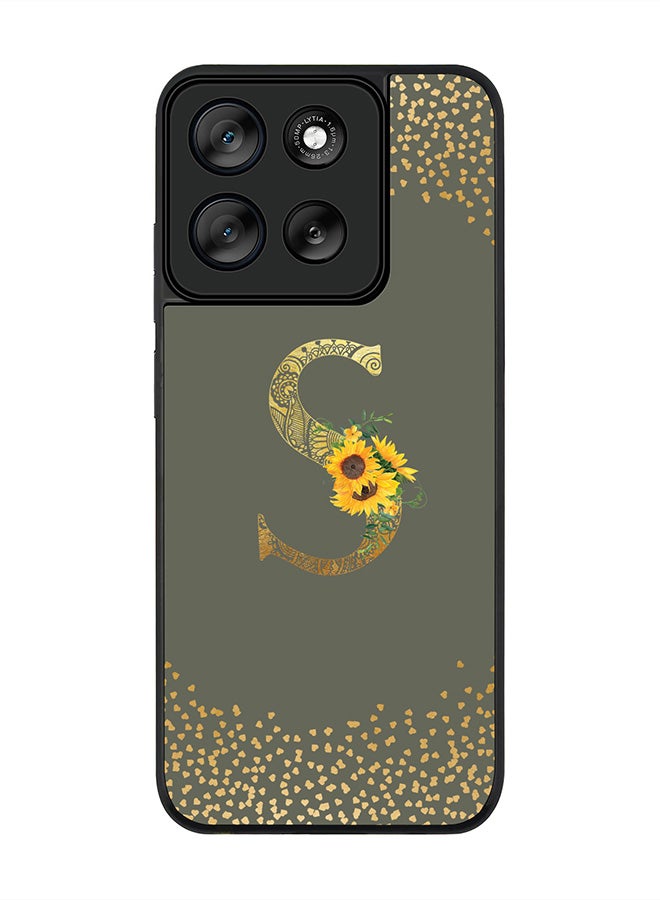 Stylizedd For Motorola Moto G56 Case,Slim fit Camera Protection, Shockproof Thin Phone cover  - Custom Floral Monogram - S  (Olive Green ) - Image 1