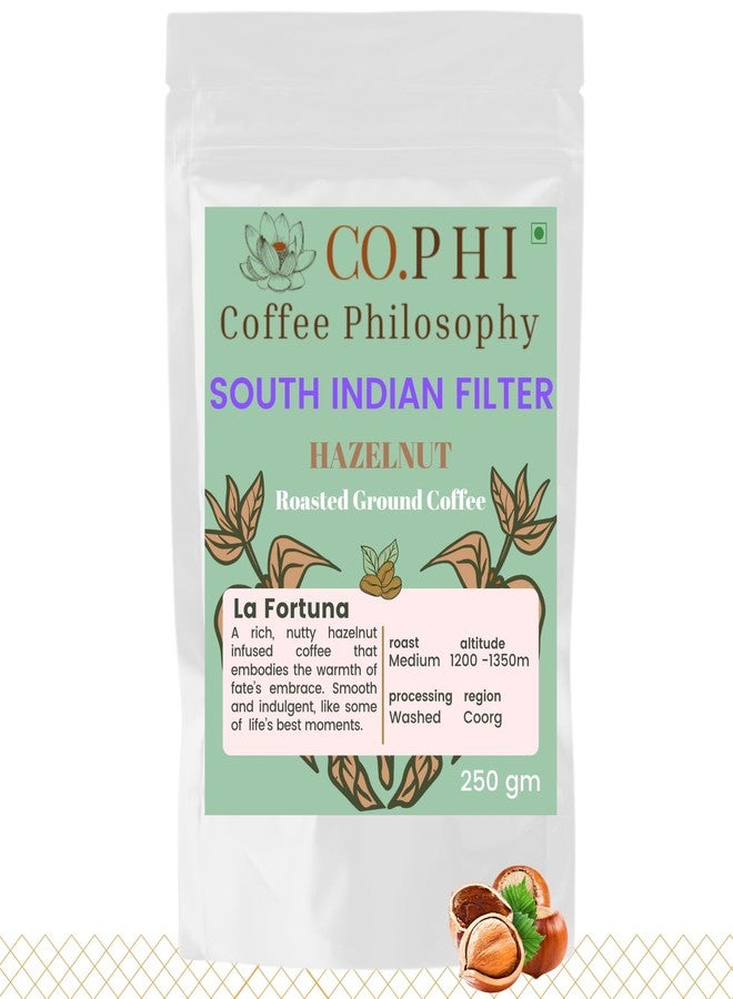 CO.PHI Coffee Philosophy COPHI Coffee Philosophy Hazelnut Blend (250g) South Indian Filter Coffee Powder, Medium Roast, Arabica Robusta, Flavored Gourmet Coffee, Specialty Ground Coffee, Washed Process, Makes 15 Cups - Image 1