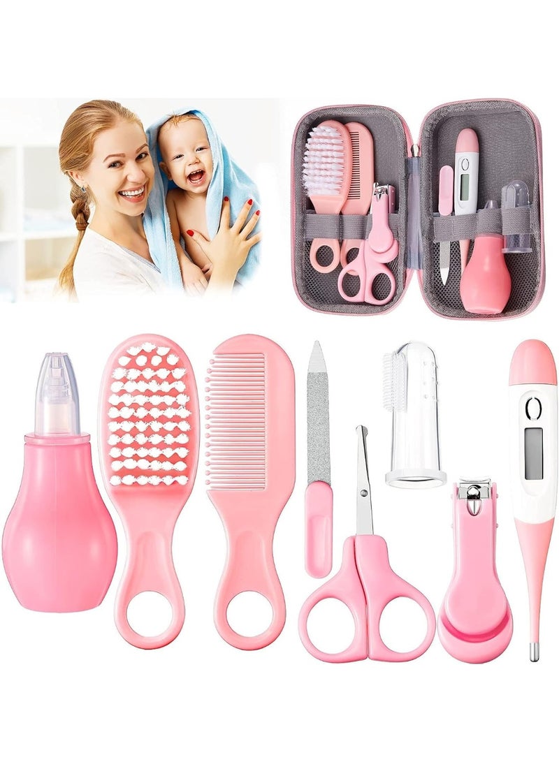 شيكو مجموعة العناية الصحية للأطفال من شيكو مجموعة العناية بسلامة الطفل: قصافة أظافر، فرشاة، مشط، مقص، مبرد، فرشاة أسنان للأصابع، مجموعة أساسية لحضانة الأطفال حديثي الولادة (وردي) للبنات والأولاد - Image 1