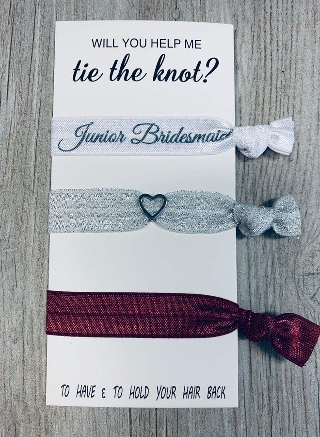 Infinity Collection Hair Ties (Maroon), 3pcs - Will You Help Me To Tie The Knot? Junior Bridesmaid Accessories. Bridesmaid Elastic Hair Ties To Have & To Hold Your Hair Back. Wedding Hair Accessory - Image 1