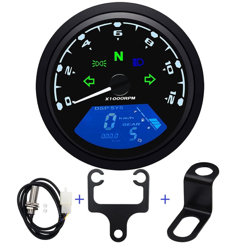KAOLALI Digital Motorcycle Speedometer Gauge Odometer Tachometer 12000RPM 199 KMH MPH Universal - Image 1