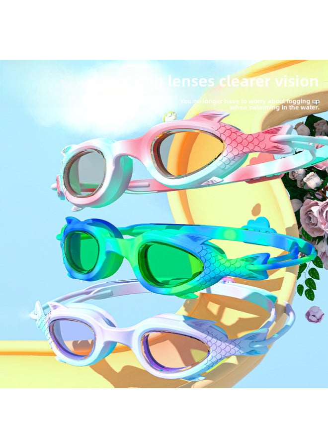Generic Children's Swimming Goggles Anti-fog Boys And Girls Small Frame Goggles Swimming Training Diving Swimming HD Waterproof Professional Equipment-Color:Blue Yellow Fish Cartoon Silicone Cap - Image 3