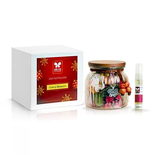 IRIS Jar Potpourri is a Combination of Dried Plant Material with Cherry Blossom Fragrance, Filled in Premium Ombre Glass jar.Fragrance :Cherry Blossom - Image 1