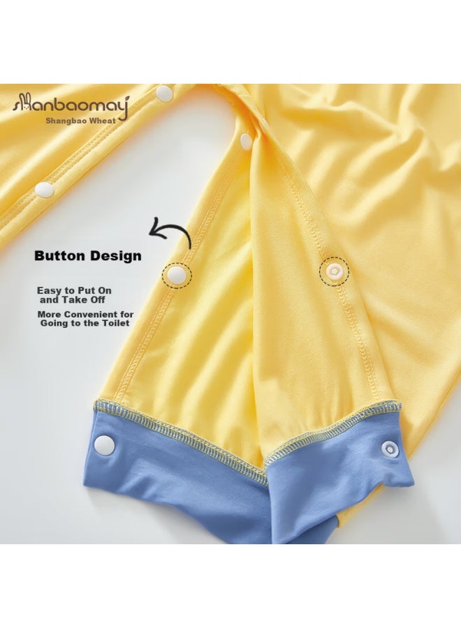 Shanbaomay Summer Children's Romper Blue Modal Thin Seven-point Sleeve Boys And Girls Home Wear Cream Apricot Size 130 - Image 4