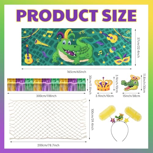 Saypacck 6 Pcs Mardi Gras Wagon Float Decoration Set 1 Crocodile Cloth 1 Crown 1crocodile Head 1beige Cotton Twine Net 1purple Golden Rain Curtain 1felt Hairband for Carnival Float Parade Party Supply - Image 5