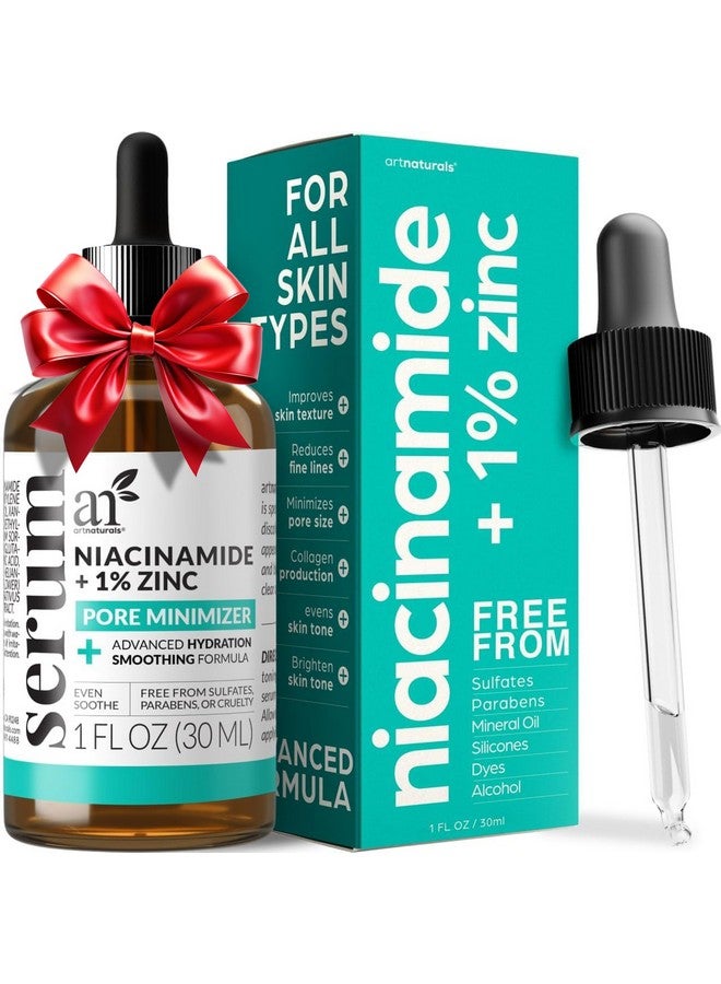 Artnaturals Niacinamide Face Serum, 10% Active Niacinamide with 1% Zinc PCA & Vitamin B3 - Hyaluronic Acid, Pore Reducer, Mineral Blemish Protection, 1 oz