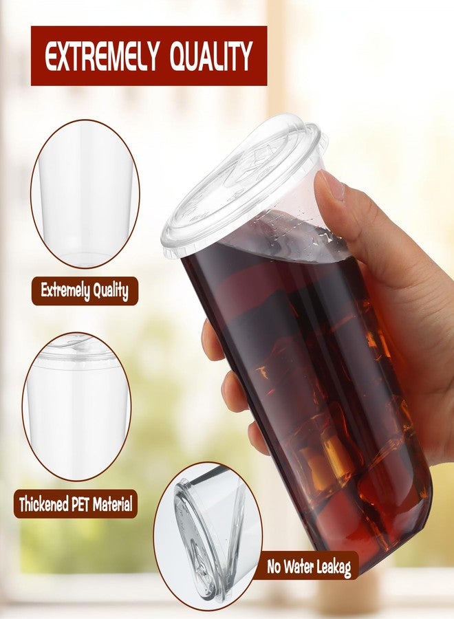 Foxtell 100 Pcs 20 Oz Clear Plastic Cups with Strawless Sip Lids Disposable Round Bottom Togo Cups for Iced Coffee Smoothie Beverage Cold Drinks Disposable Iced Coffee Cups for Party Catering BBQ - Image 3