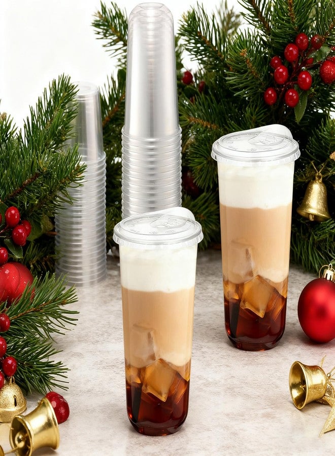 Foxtell 100 Pcs 20 Oz Clear Plastic Cups with Strawless Sip Lids Disposable Round Bottom Togo Cups for Iced Coffee Smoothie Beverage Cold Drinks Disposable Iced Coffee Cups for Party Catering BBQ - Image 5