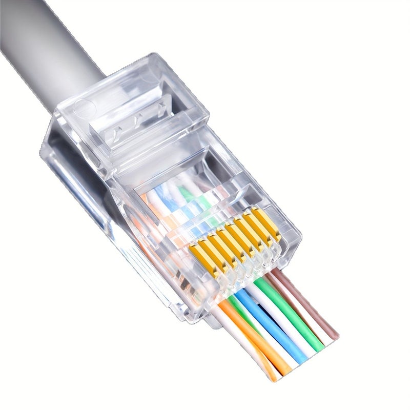 120 قطعة موصل RJ45 من نوع Cat5e UTP للضغط عبر العالمي مع تمرير الكابل - Image 2