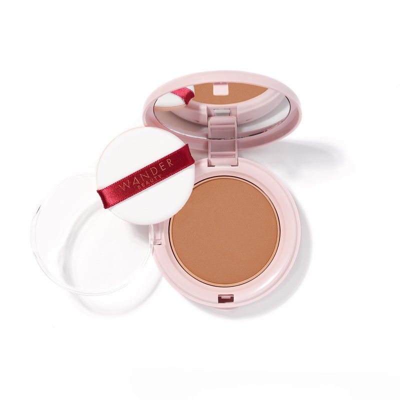 Wander Beauty Wanderlust Powder Foundation - Golden Rich - Blurs & Evens Skin Tone - Perfects & Hydrates With Hyaluronic Acid, Aloe, Honeysuckle, & Vitamin E - Lightweight, Buildable Coverage -0.31 oz - Image 1