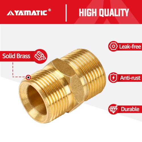 YAMATIC Pressure Washer Hose Connector, Solid Brass Double M22-14mm Male Coupler, Pressure Washer Hose Extension Adapter Fitting, 5000 PSI 1 PCS - Image 4