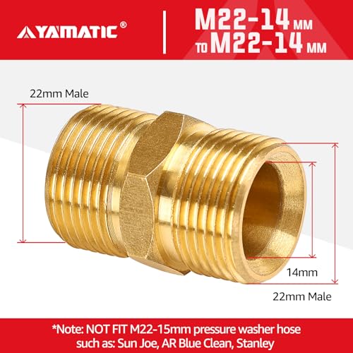 YAMATIC Pressure Washer Hose Connector, Solid Brass Double M22-14mm Male Coupler, Pressure Washer Hose Extension Adapter Fitting, 5000 PSI 1 PCS - Image 3
