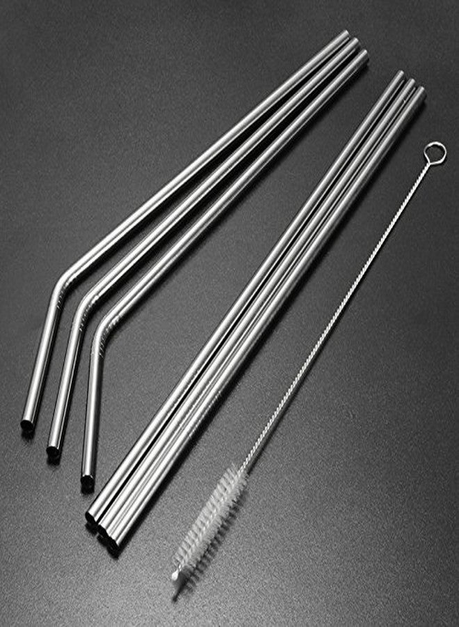 SpiderJuice Set of 6 pcs Metal Stainless Steel Strong Reusable Eco Friendly Drinking Straws Pipe with 1 pc Hard Bristles Flexible Cleaning Brush (3 Pcs Bent + 3 Pcs Straight + 1 Pc Cleaning Flexible Brush) - Image 2