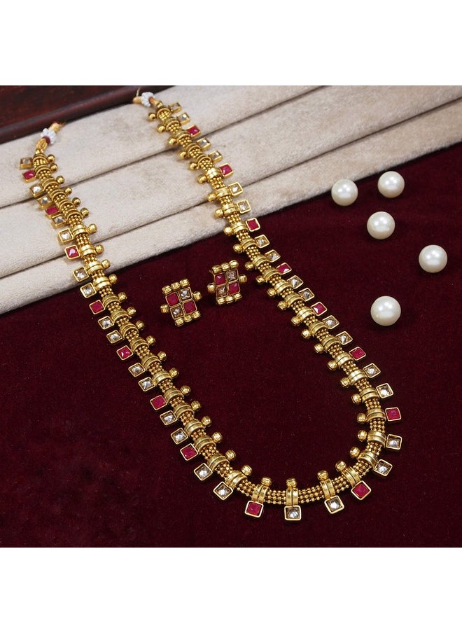 I Jewels I Jewels 18K Gold Plated Traditional Stylish Multicolour Stone Work Long Necklace With Earrings For Women & Girls (MC041Q)  - Image 2
