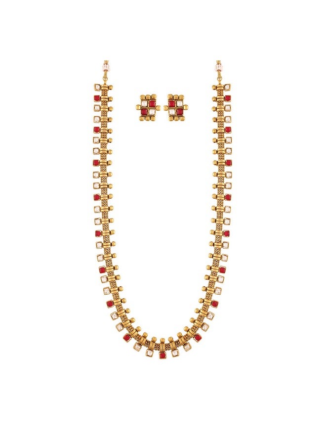 I Jewels I Jewels 18K Gold Plated Traditional Stylish Multicolour Stone Work Long Necklace With Earrings For Women & Girls (MC041Q)  - Image 1