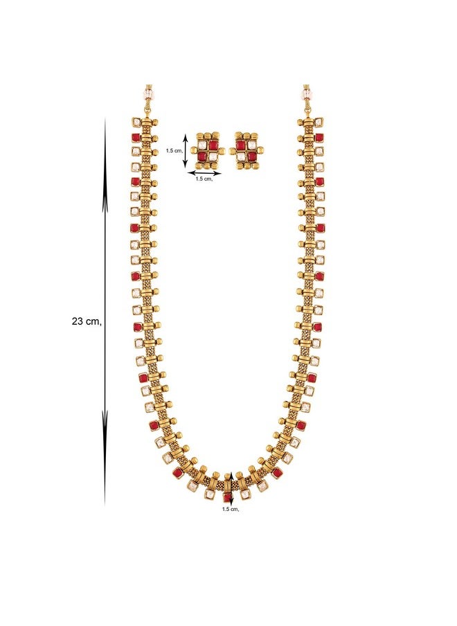 I Jewels I Jewels 18K Gold Plated Traditional Stylish Multicolour Stone Work Long Necklace With Earrings For Women & Girls (MC041Q)  - Image 4