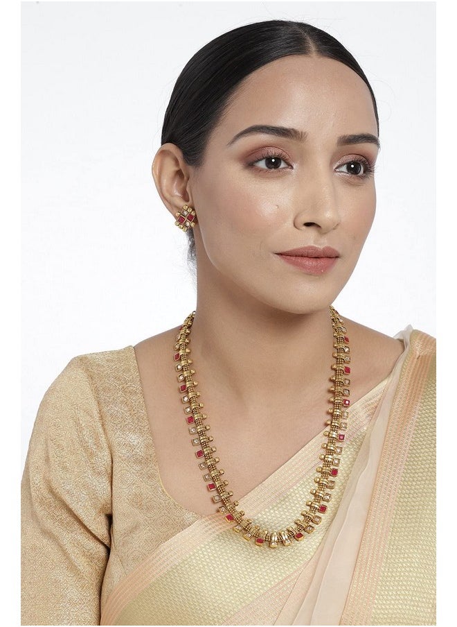 I Jewels I Jewels 18K Gold Plated Traditional Stylish Multicolour Stone Work Long Necklace With Earrings For Women & Girls (MC041Q)  - Image 3