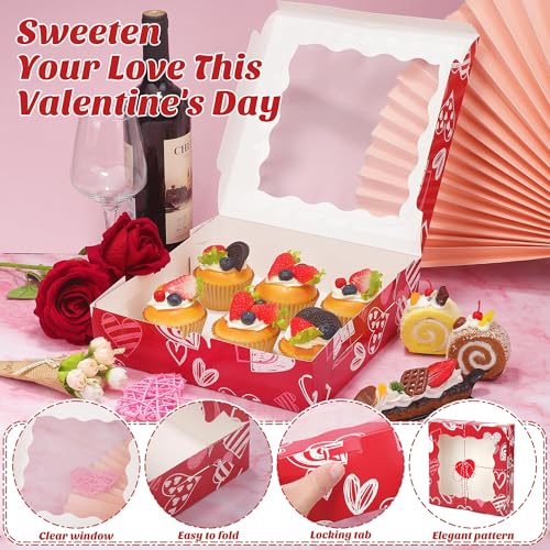 MIMIND 24 Packs Heart Cookie Boxes 10 x 10 x 2.5 Inches Heart Bakery Treat Boxes with PVC Window Cupcake Treat Boxes with Heart Cards Favors for Wedding Cooking Party - Image 3