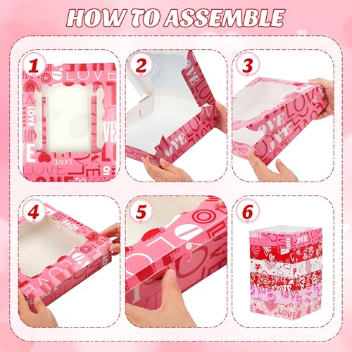 MIMIND 24 Packs Heart Cookie Boxes 10 x 10 x 2.5 Inches Heart Bakery Treat Boxes with PVC Window Cupcake Treat Boxes with Heart Cards Favors for Wedding Cooking Party - Image 4