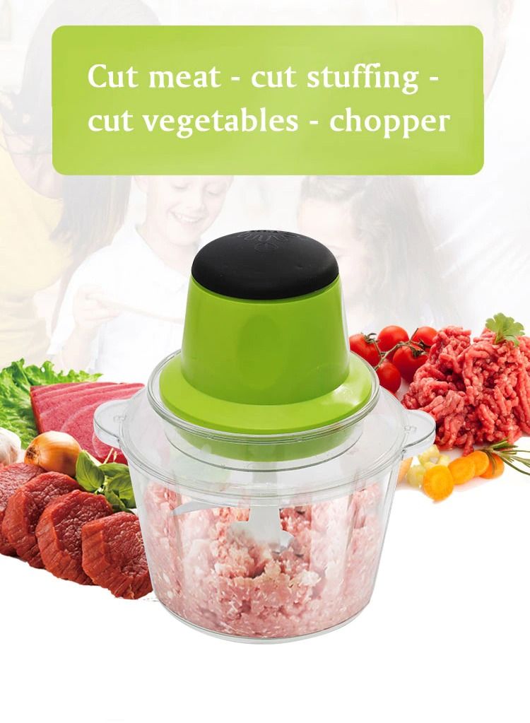 DubaiGallery مفرمة طعام كهربائية، مفرمة لحم كهربائية، مساعد للمطبخ، محضرة طعام صغيرة سعة 2 لتر، وعاء زجاجي خالٍ من مادة BPA، مفرمة للحوم والخضروات والفواكه والمكسرات، 220 فولت - 50 هرتز، أغذية الأطفال - Image 2