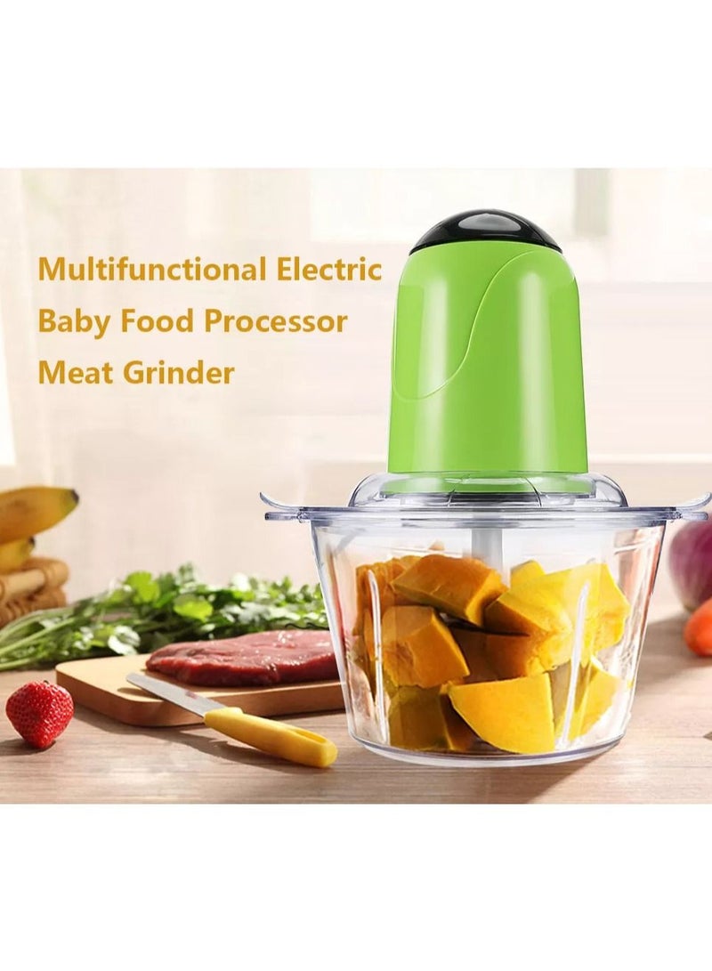 DubaiGallery مفرمة طعام كهربائية، مفرمة لحم كهربائية، مساعد للمطبخ، محضرة طعام صغيرة سعة 2 لتر، وعاء زجاجي خالٍ من مادة BPA، مفرمة للحوم والخضروات والفواكه والمكسرات، 220 فولت - 50 هرتز، أغذية الأطفال - Image 1