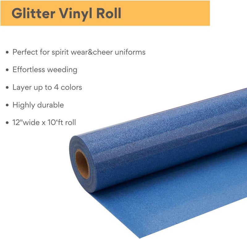 FANSGUAR Royal Blue Glitter HTV Roll -12" x10ft Iron on Heat Transfer Vinyl for DIY Shirts Gifts - Image 2