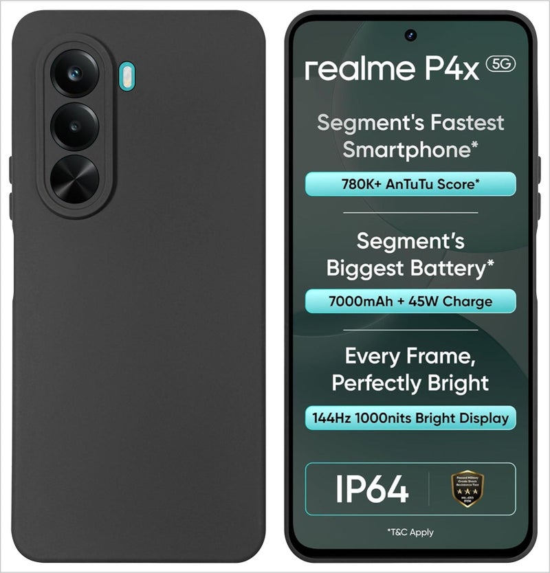 SBMS Silicone Back Cover Case for Realme P4X 5G | Soft Micro-Fibre Lining Inside | Camera Protection Bump | Shockproof Back Cover Case for Realme P4X 5G (Candy Cloth_Black) - Image 1