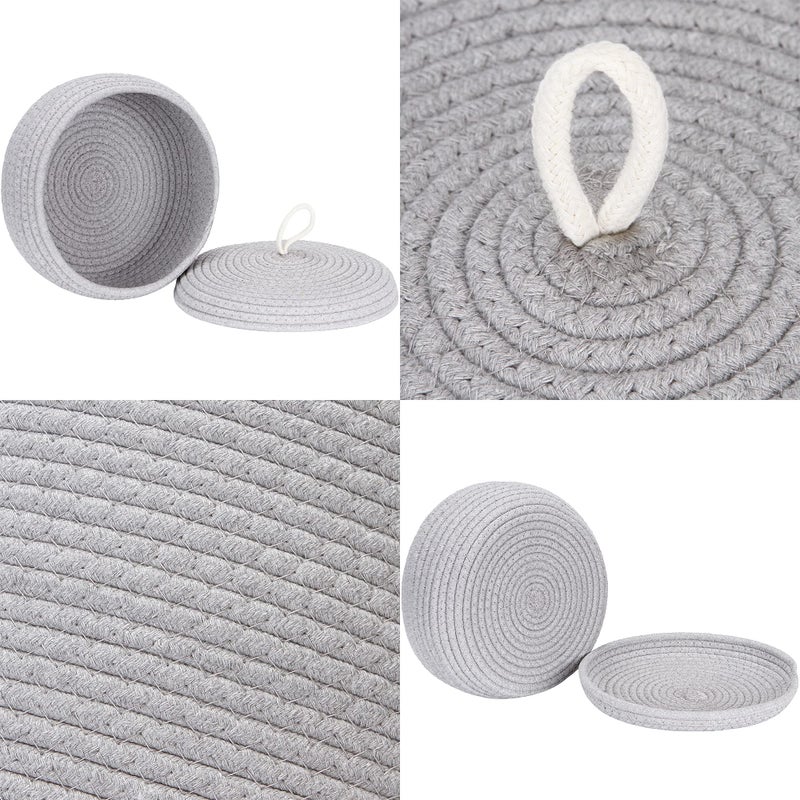 Sea Team Round Cotton Rope Storage Basket with Lid, Decorative Woven Storage Bin, Pot, Caddy, Organizer, Container for Snacks, Towels, Plants, 10 x 4.5 Inches (Small, Shallow, Grey) - Image 5