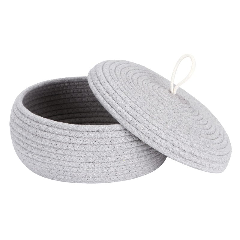 Sea Team Round Cotton Rope Storage Basket with Lid, Decorative Woven Storage Bin, Pot, Caddy, Organizer, Container for Snacks, Towels, Plants, 10 x 4.5 Inches (Small, Shallow, Grey) - Image 1