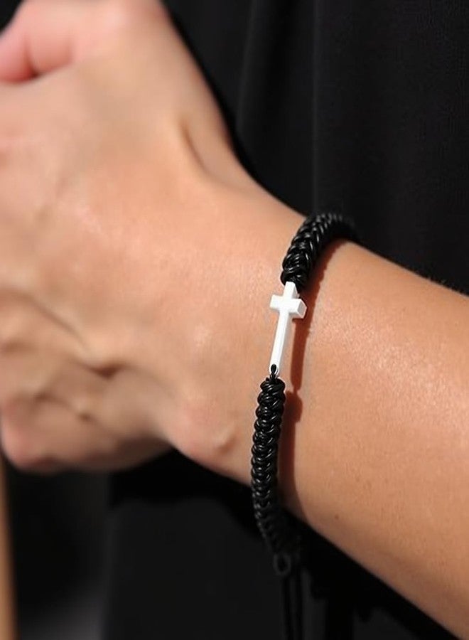 SAELACY Cross Bracelet for Women Men Adjustable Handmade Wax Rope Bracelets for Protection Jesus Christian Cross Matching Bracelets Minimalist Jewelry (black+red) - Image 5