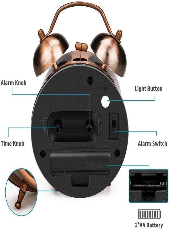 Ronest Twin Bell Copper Table Alarm Clock with Night Led Light - Alarm Clock for Student for Kids Bedroom | Alarm Clocks for Heavy Sleepers - Image 5