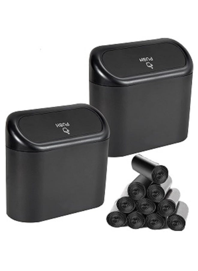 2 Packs mini Car Trash Can Bin with Lid and 150pcs trash bags,Leakproof Car Vehicle Trash Can Bin,Car Garbage Trash Can Storage for Front Back Seat Accessories for Office Bedroom Home(Black) - Image 1