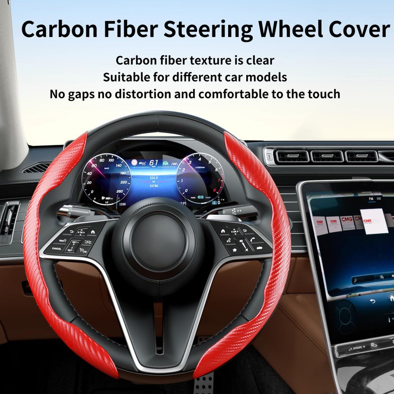 LevChall Carbon Fiber Steering Wheel Cover, 2-Piece Set Anti-Skid Comfortable Grip Segmented Butterfly Design, Easy Snap-On Installation Universal Fit 99% Cars, Red - Image 2