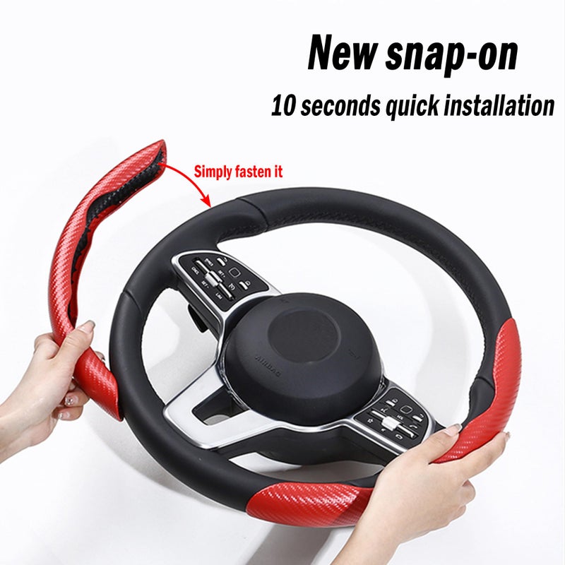 LevChall Carbon Fiber Steering Wheel Cover, 2-Piece Set Anti-Skid Comfortable Grip Segmented Butterfly Design, Easy Snap-On Installation Universal Fit 99% Cars, Red - Image 4