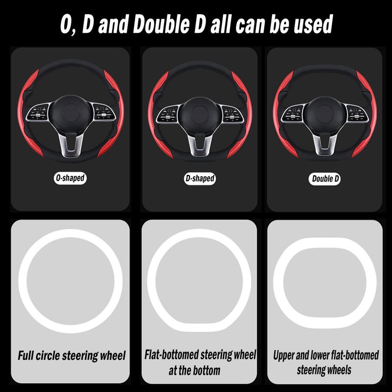 LevChall Carbon Fiber Steering Wheel Cover, 2-Piece Set Anti-Skid Comfortable Grip Segmented Butterfly Design, Easy Snap-On Installation Universal Fit 99% Cars, Red - Image 5
