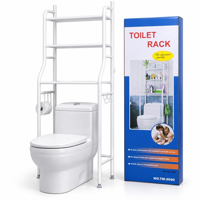 Over Toilet Storage Rack with 3 Shelves and Side Holders White - 14-16 - Image 1