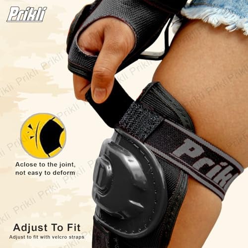 PRIKLI Kids Protective Gear Set 4-in-1 | Knee Pads, Elbow Pads & Wrist Guards for Skateboarding, Roller Skating, Cycling & BMX | Adjustable Velcro Straps | 5-12 Years | Black - Image 5