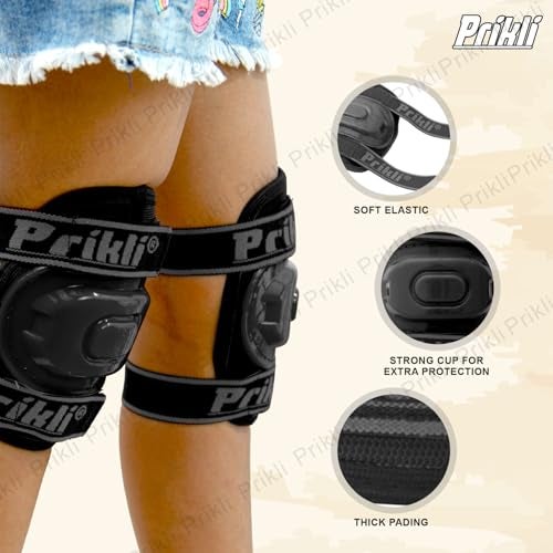 PRIKLI Kids Protective Gear Set 4-in-1 | Knee Pads, Elbow Pads & Wrist Guards for Skateboarding, Roller Skating, Cycling & BMX | Adjustable Velcro Straps | 5-12 Years | Black - Image 4